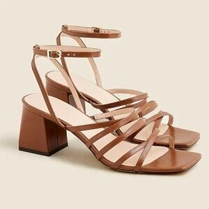 J.Crew Layne Strappy-Sandal Heels Brown – Leather Block Heel Sandals Size 8.5